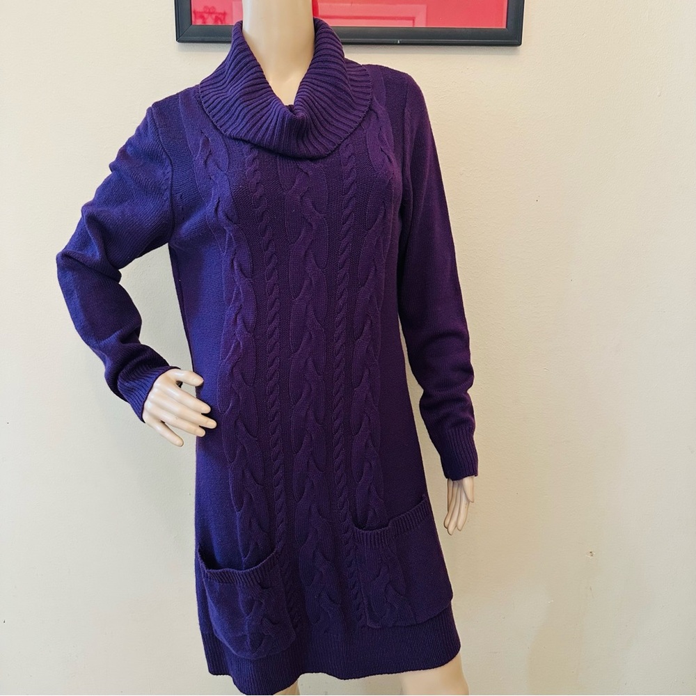New York & Company Purple Cowl Neck Sweater Dress